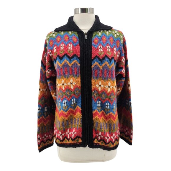 Planet Earth Sweaters Womens Medium Cardigan Llama Floral Multicolor Knit Zipper - Picture 8 of 8